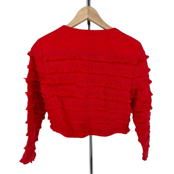 Club Monaco Rabah Papaya Jacket Cropped Linen Fringe size XS NWT - Picture 7 of 12